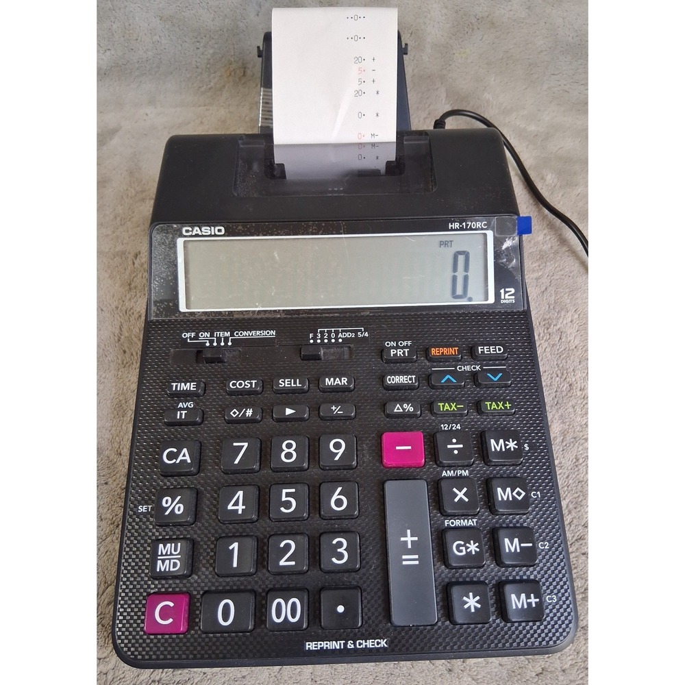 Casio HR-170RC 2-Color Desktop Printing Calculator Tested Working